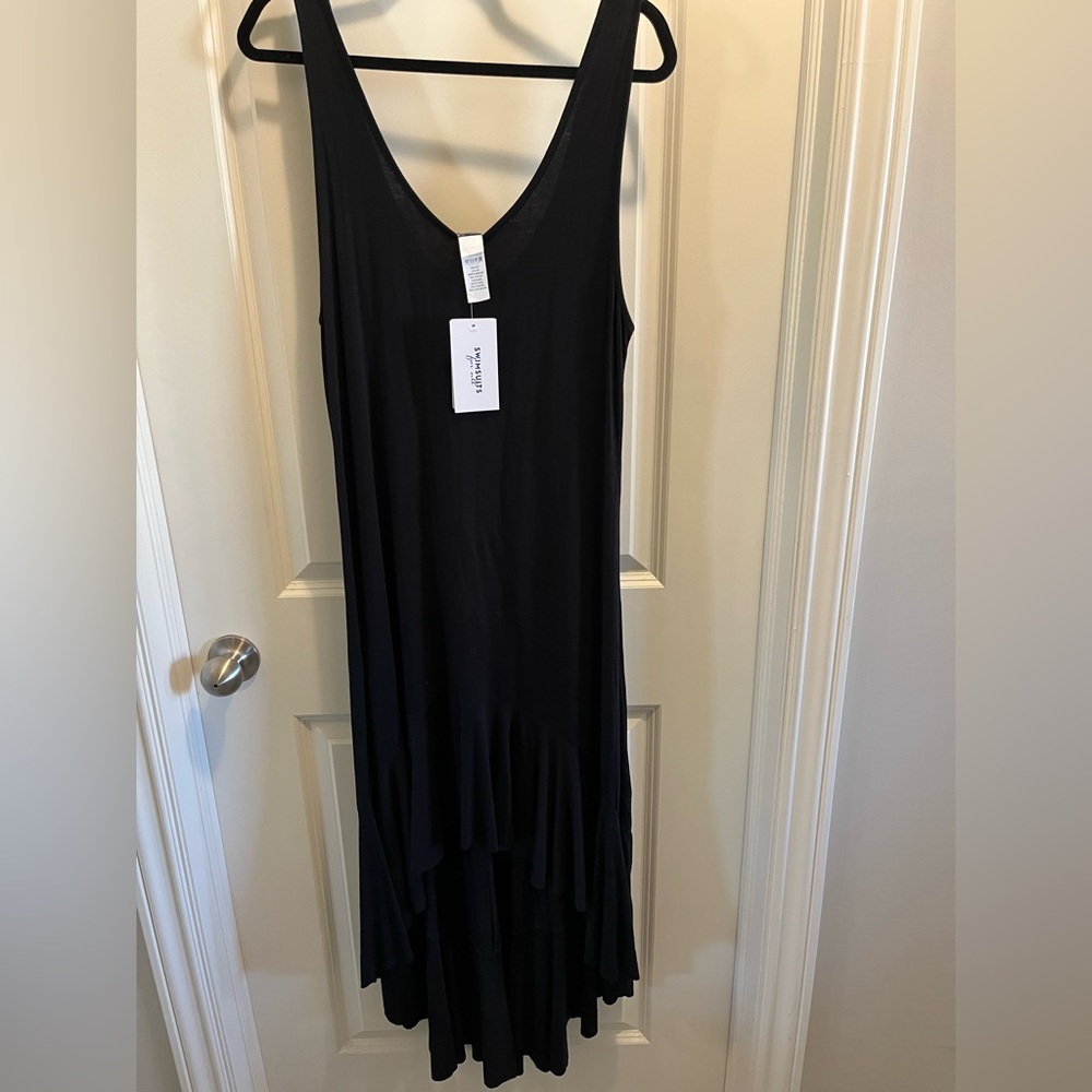 Swim suits for All black high low cover up.